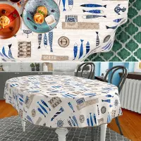 ANRO Tafelkleed Maritiem Blauw Ovaal 220x140cm Met sierband Afwasbaar Waterafstotend Binnen & Buiten