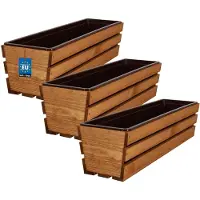 KOTARBAU 3 Stuks - Houten Plantenbak - Bloembak Hout - met Kunststof Inzetstuk - Balkonbak - 60 x 18 x 15 cm - Eik - voor Terras - Balkon - Deko Planten