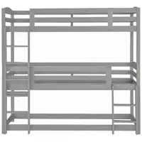 STILVORA Drievoudig Stapelbed 90x200 cm – Drie Eenpersoons Slaapplaatsen – Lage Constructie Met Veiligheidshekken – Met 2 Ladders – Zonder matras – Gren