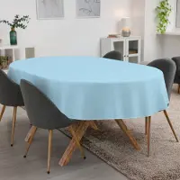 ANRO Tafelkleed Effen linnenlook Blauw Ovaal 180x140cm Met sierband Afwasbaar Waterafstotend