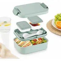 VHV - Broodtrommel - Lunchbox - Lunchbox met Vakken - 23x15x8 cm - Groen - Inclusief Bestek & Sausbakjes - Lekvrije Broodtrommel voor School & Kantoor - BPA-vrij - Grote Lunchcontainer