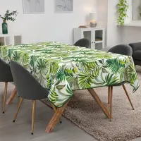 ANRO Tafelkleed Palmen Groen 180x120cm Met sierband Afwasbaar Waterafstotend Binnen & Buiten
