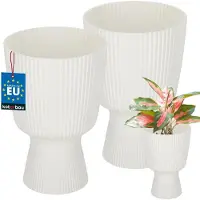 KOTARBAU 2 Stuks - Bloempot - Plantenpot met Sokkel ⌀ 14 cm - PVC - Geribbelde Orchideeënpot - H: 21 cm - Wit - Kelkvorm