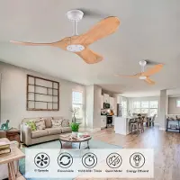 HAUSS SPOLE Plafondventilator - 107 cm - Stil Met Afstandsbediening - Metaal En Hout - Wit En Naturel - Zonder Verlichting Voor Woonkamer En Terras