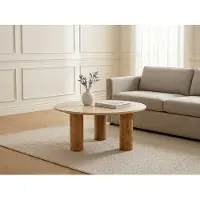 Vente-unique Salontafel in travertijn en mangohout - Beige en naturel - van Maison Céphy LISAVOK