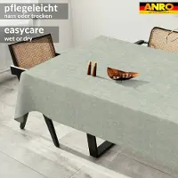 ANRO Tafelkleed Effen linnenlook Blauw 240x140cm Met sierband Afwasbaar Waterafstotend