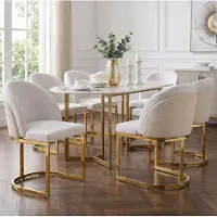 STILVORA Eetkamerstoel - Set Van 6 - Dubbele Rugleuning Met Comfortabele Zitting - Voor Eetkamer En Woonkamer - Chenille Beige En Goud