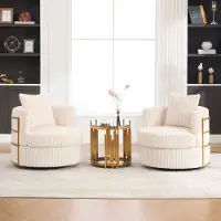 OKWISH Fauteuil – 360 Graden Draaibaar 2 Delige Set Met Opbergruimte – Zachte Cord Bekleding Voor Woonkamer Of Slaapkamer – Beige