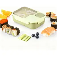 VHV - Lunchbox - Broodtrommel - Lunchbox met Vakken - 1450ml - Grote Broodtrommel voor Meal Prep - Magnetronbestendige Voedselcontainer - Lekvrij & BPA-vrij - 21.2x15.5x7 cm - Groen
