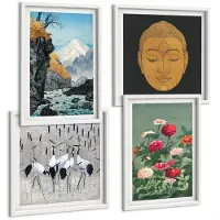 Tulup 4-Delige Schilderij Set - Japanse natuur en cultuur in Japandi-stijl - 40x40 en 40x60 - Muurdecoratie - Wanddecoratie - Slaapkamer