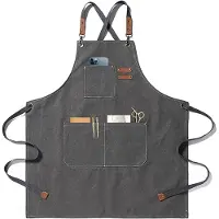 Snq 1 Schort - Canvas Schort - 68 x 75 cm - Werk schort voor mannen – zwaar katoenen canvas – 3 zakken – verstelbaar – voor klussen, BBQ , keuken - Grijs