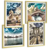 Tulup 4-Delige Schilderij Set - Bruggen en torens in Europese steden - 40 x 40 cm en 40 x 60 cm - Decoratieve Schilderijen - Wanddecoratie - Hal - Stijlvolle Muurdecoratie