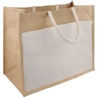 vidaXL Jute Handtassen met Pocket 10 Natuurlijk en Wit 42 x 33 x 19 cm