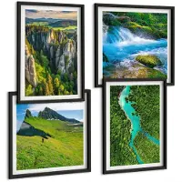 Tulup 4-Delige Schilderij Set - Groene berglandschappen met rivier en rotsen - 40 x 40 cm en 40 x 60 cm - Schilderijen Set - Wanddecoratie - Woonkamer - Muurdecoratie