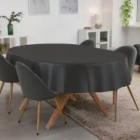 ANRO Tafelkleed Effen linnenlook Antraciet Ovaal 200x140cm Met sierband Afwasbaar Waterafstotend