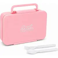VHV Lunchbox 1200 ml met 3 Vakken en Bestek - Voedselveilige PP Bento Box met Handgreep en Kliksluiting - Roze voor Werk, School en Onderweg