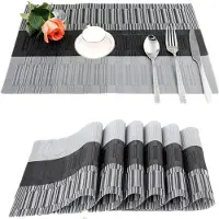 Famanu - Set van 6 placemats 30 x 45 cm, antislip, wasbaar, PVC tafelmatten, scheurvast, hittebestendig, vuilafstotend en wasbare placemats voor keuken, eettafel, zwart/grijs