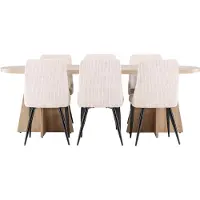 Ebuy24 Bootcut eethoek eettafel naturel 6 stoelen fluweel beige.