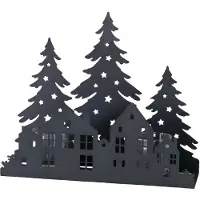 Boltze - Waxinehouder - Kaarsenhouder - Kerst – Zwart - Metaal - Kerstbomen & huisjes - 30x8,5x25 cm