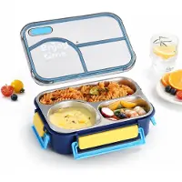VHV - Broodtrommel - Lunchbox - Lunchbox met 3 Vakken - 650ml - Blauw - 304 RVS Broodtrommel met Kom - BPA-vrij - Lekvrije Voedselcontainer voor School & Kantoor - 22.5x16.5x6.8 cm