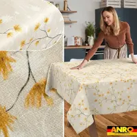 ANRO Tafelkleed Bloemen en vogels Beige 280x140cm Rechte rand Afwasbaar Waterafstotend