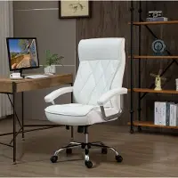 STILVORA Bureaustoel 66 x 69 x 121 cm - Ergonomisch Draaibaar Met Wipfunctie En Hoofdsteun - Voor Thuiskantoor - Kunstleer Wit