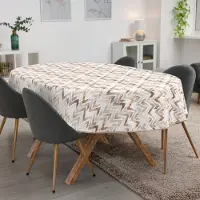 ANRO Tafelkleed Zigzag Bruin Ovaal 240x140cm Met sierband Afwasbaar Waterafstotend Binnen & Buiten