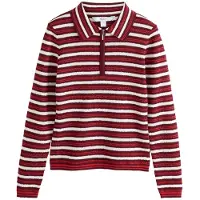 Next - Dames - Poloshirt met lange mouwen, rits en gebreide look - Rood