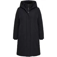 Ulla Popken - Dames - Mantel donslook gesmokte inzetten waterafstotend capuchon - Zwart - Maat 46+