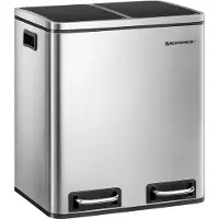 Songmics Vuilnisbak - prullenbak - afvalscheiding - 30L - 2 compartimenten van 15L - pedaalemmer - softclose deksel - roestvrij staal - tijdloos en stijlvol design