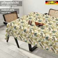 ANRO Tafelkleed Bloemen en vogels Beige 160x100cm Met sierband Afwasbaar Waterafstotend