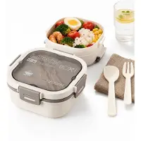 VHV - Broodtrommel - Lunchbox - Lunchbox met 2 Lagen - 1200ml - Inclusief Thermische Tas & Bestek - Magnetronbestendig - Warmhoudfunctie met Water - Witte Broodtrommel met Vakken - BPA-vrij