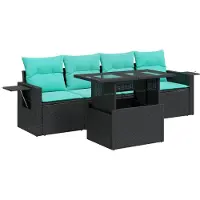vidaXL 5-delige tuinmeubelset met kussens, zwart, polyrotan, acaciahout