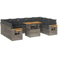 vidaXL 10-delige Loungeset met kussens poly rattan acacia grijs