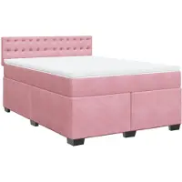 vidaXL Boxspring met matras fluweel donkerroze 140x200 cm