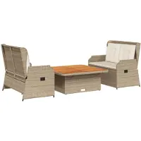 vidaXL 3-delige loungeset voor de tuin met kussens, beige, van polyrotan