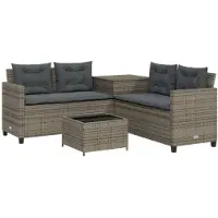 vidaXL Tuinset met L-vormige bank, tafel en kussens, grijs, polyrotan