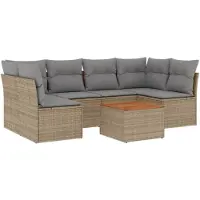vidaXL 7-delige Loungeset met kussens poly rattan beige