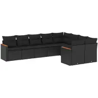 vidaXL 9-delige tuinmeubelset met kussens, zwart, polyrotan