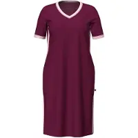 Ulla Popken - Dames - Nachthemd strepen decoratieve versiering V-hals korte mouw - Donker bes - Maat 50+