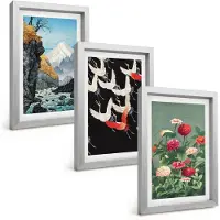 Tulup 4-Delige Schilderij Set - Bergen met een waterval, vogels in vlucht en kleurrijke bloemen - 20 x 30 cm - Wanddecoratie - Moderne Interieurdecoratie