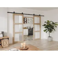 Vente-unique Dubbele schuifdeur met opbouwsysteem in hout en matgehard glas - 3 ramen - 2 x H205 x B63 cm - ACOSTA II