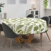 ANRO Tafelkleed Beige damast Groen Rond Ø140cm Met sierband Afwasbaar Waterafstotend Binnen & Buiten