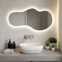 Coloray Toiletspiegel LED - Spiegel met Verlichting - 50 cm x 100 cm - Asymmetrische Spiegel Met Verlichting - Grote Organische Spiegel LED - Grote Organische Woonkamer Spiegel LED - Warm Wit 3000K