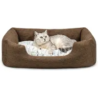 Lionto Kattenbed, omkeerbaar kussen & lage instap, 80x60 cm bruin