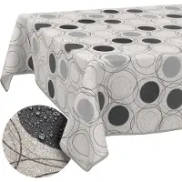 ANRO Tafelkleed Grijze cirkels Grijs 220x140cm Met sierband Afwasbaar Waterafstotend Binnen & Buiten