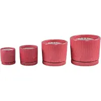Ptmd Meliya Bright Pink Ceramic Pot S/4 Cilinder Ribbed