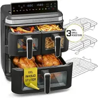 Gourmetmaxx FryUp3 Verticale heteluchtfriteuse 3 kamers | Airfryer XXL met 3 grillrekken en 3 kijkvensters | heteluchtfriteuse XXL - 17 l | Air Fryer friteuse zonder olie