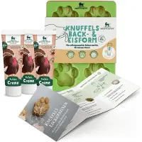 Knuffelwuff hondenkoekjes- en hondenijsset met siliconen vorm, recepten en tubesnack kalkoencrème