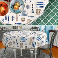 ANRO Tafelkleed Maritiem Blauw Rond Ø100cm Met sierband Afwasbaar Waterafstotend Binnen & Buiten
